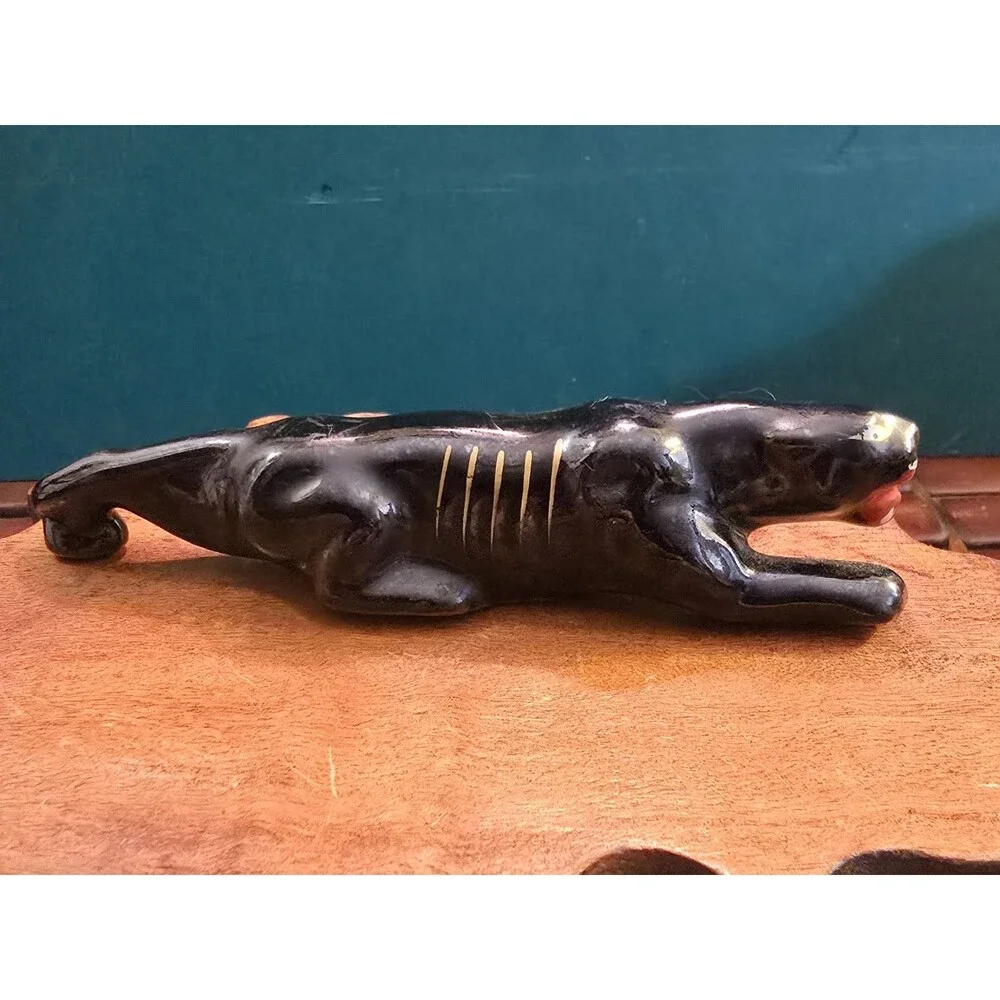 Stalking Black Panther Redware Ceramic Figurine Made in Japan Vintage 5